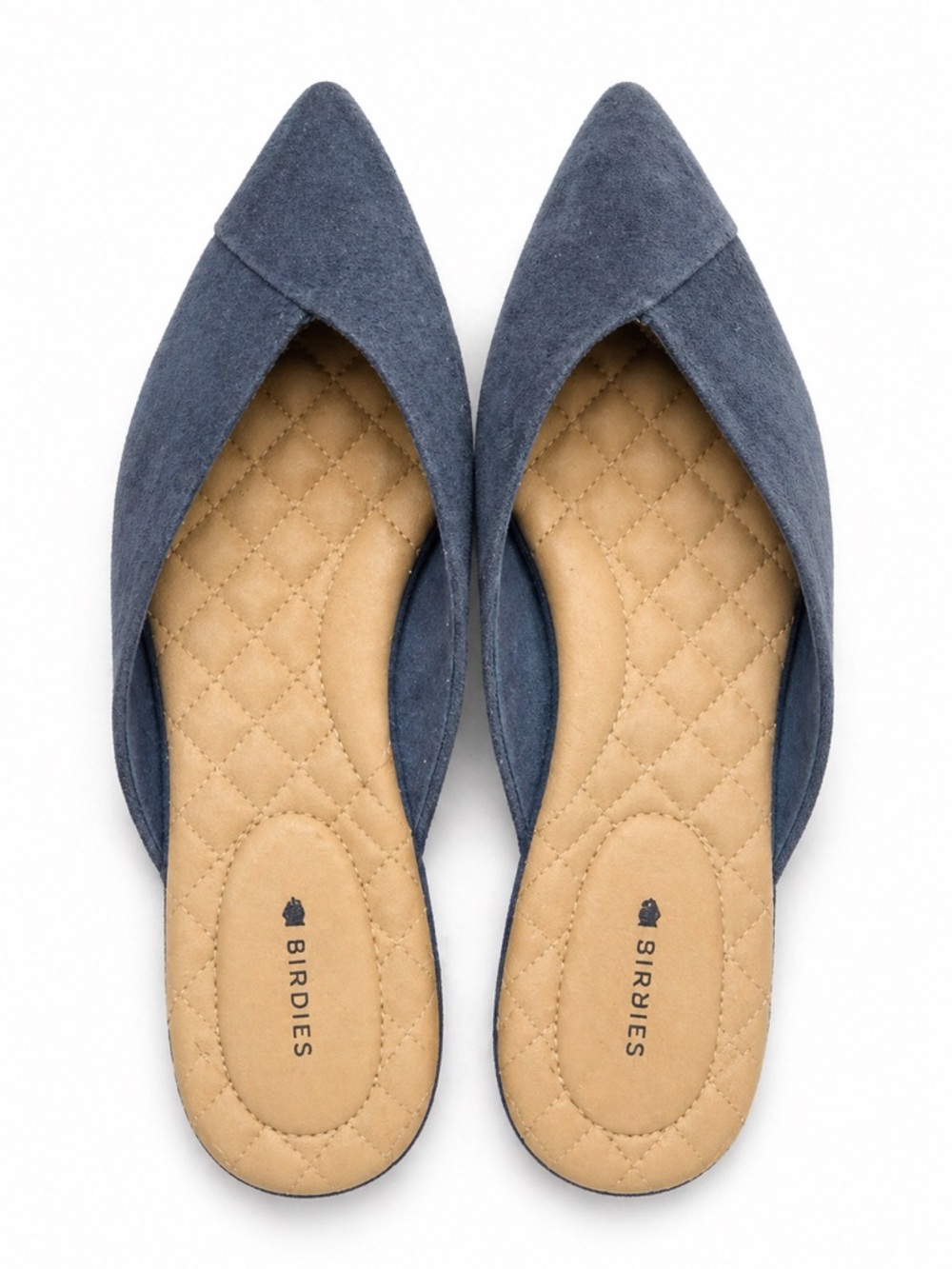 Birdies Women's Pointed Toe Slip-On Flats in Blue Suede